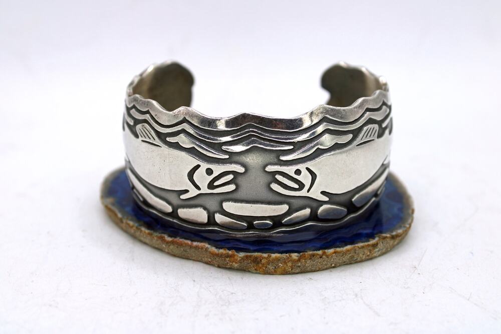 Sterling Silver Jan Miller Pike Fish Overlay Cuff Bracelet